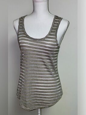 BKE Silver semi sheer stripe tank top racerback sleeveless womens size small